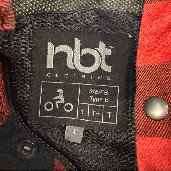 NBT Flannel Jacket Mens Sz L Armored Jacket Plaid Moto Type B Red Black T FLAW - Picture 6 of 11